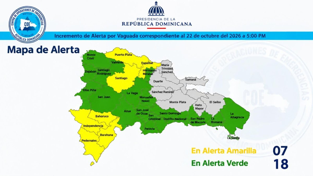 Mapa de amarillo y verde: COE eleva a 25 las provincias en alerta; continuarán aguaceros